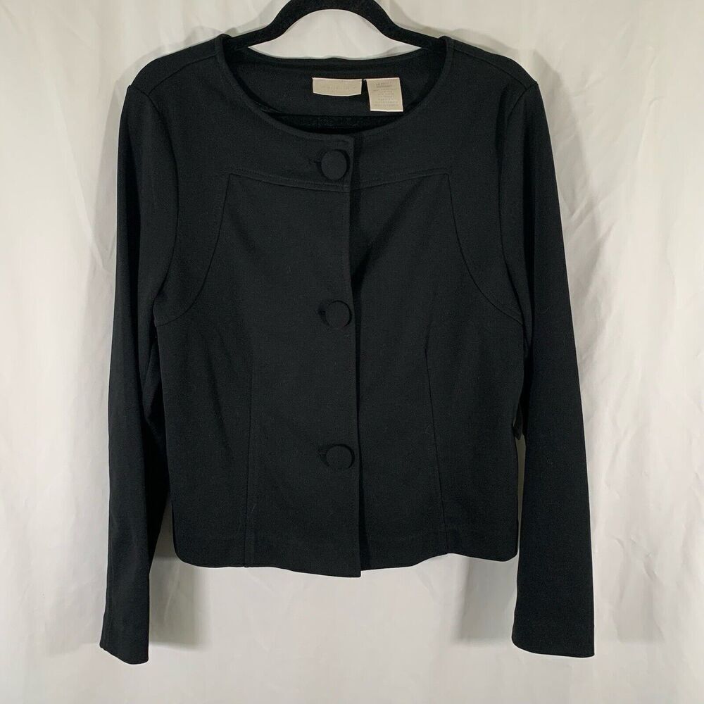 Worthington Jacket Women's Medium Black Button Up Long Sleeve Round Neck